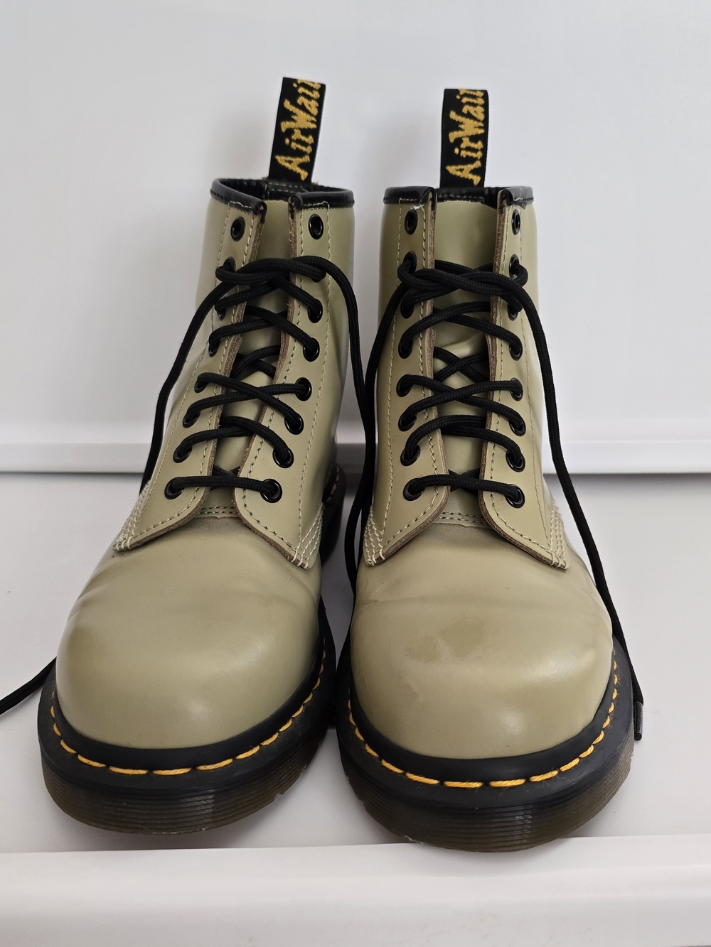 Dr. Martens Smooth Leather Lace-Up Boots in Olive